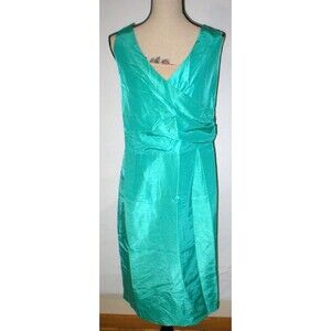 New Womens Ashley Stewart Dress 16 Faux Wrap Green Sheen Sleeveless Nice Occasio